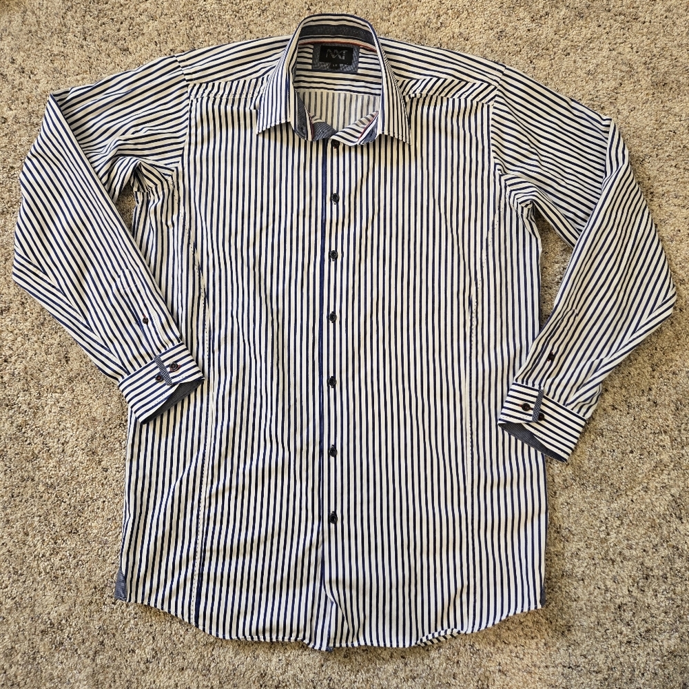 NXT Large Tall Cotton Striped Button Down Dress‎ Shirt